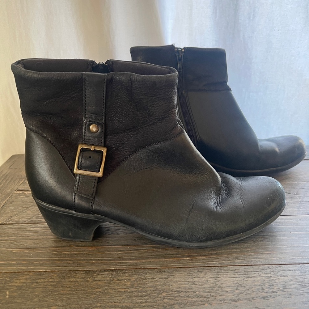 Clarks Bendables Black Leather Ankle Zip Boots Women's 9W Style 62423